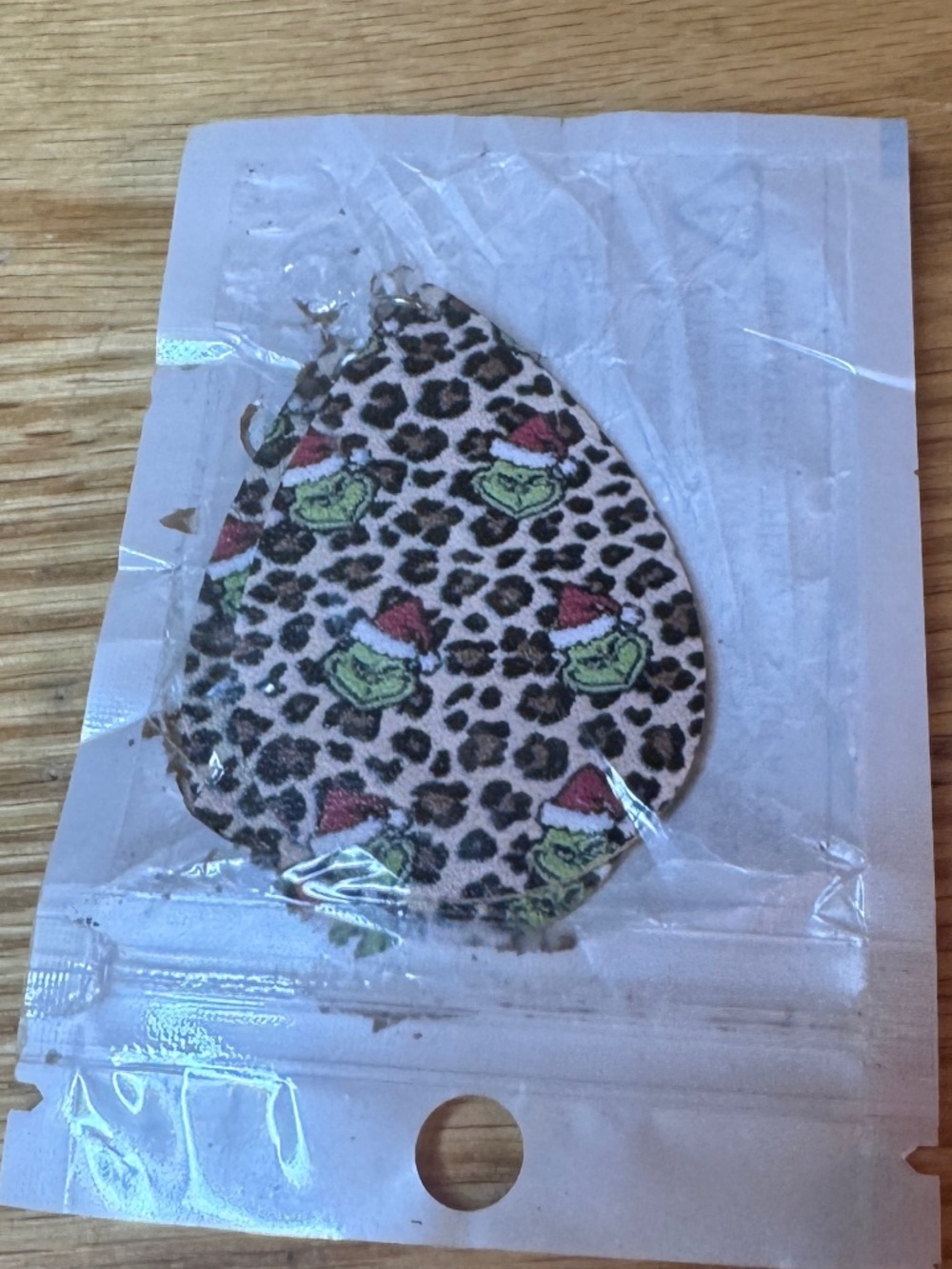 New Women's Teardrop Dangle Earring 2 1/4 X 1 1/2 In. Leopard Print With Grinch